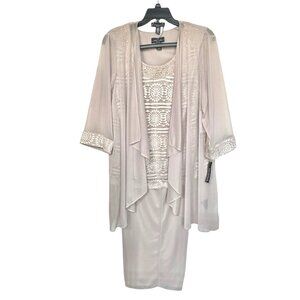 R&M Richards 3 Piece Dressy Pants Suit 18W Champagne Semi Formal MOB New